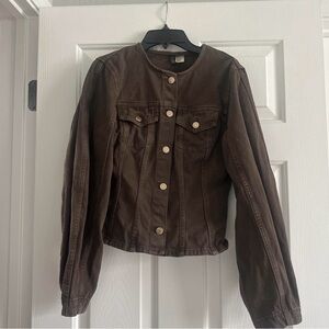 H&M Viral Brown Button Up and Barrel Jean Denim Set